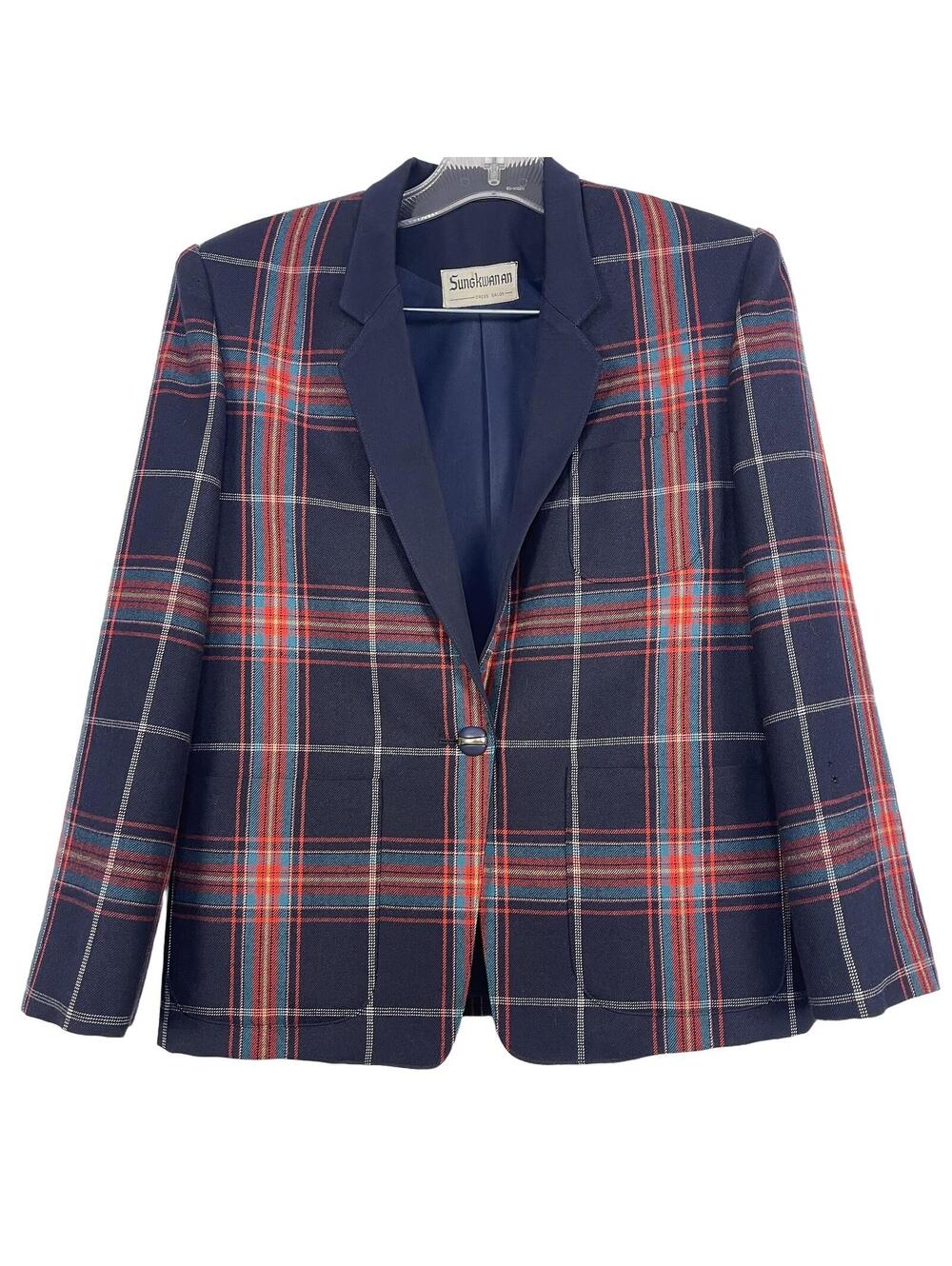 Vintage Plaid Wool Blazer Womens Small Single-Button Style